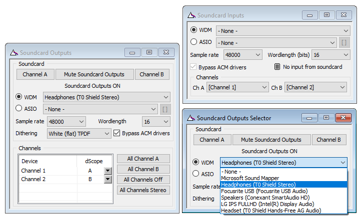 test your soundcard or other audio interface directly with the dScope audio analyzer